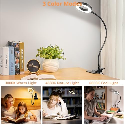 Woputne Desk Lamp Clip on Light for Bed Book Reading (Black)