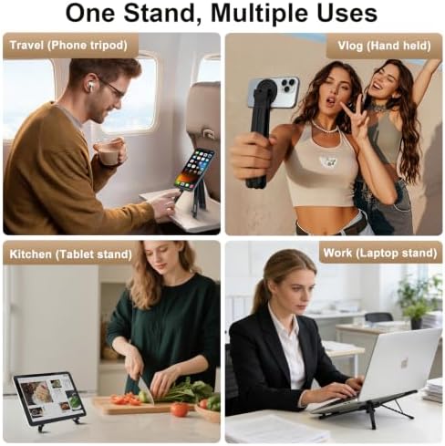 3-in-1 Portable Laptop Stand with Magnetic Phone Holder, Black