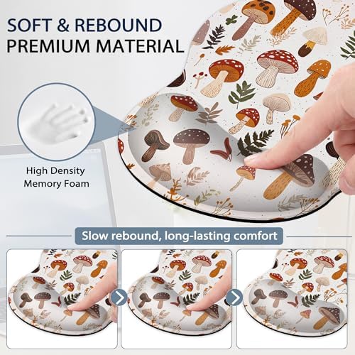 Wrist Rest Mouse Pad and Keyboard Support Set,Cute Mushroom Forest 3 in 1 Ergonomic Memory Foam Mousepad with Non Slip Base, Gaming Mouse Pad for Office and Home