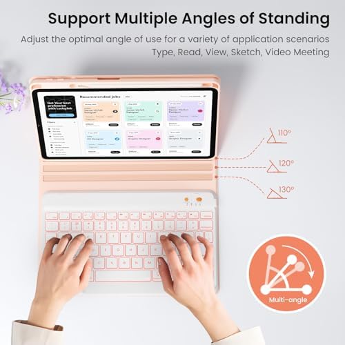 Keyboard case for ipad Air 11 inch(M2 2024)/10.9 Inch Air 5th 4th Generation & iPad Pro 11 inch (1st/2nd/3rd/4th Gen)-Backlit Detachable Keyboard, Folio Cover with Upper Easily Pencil Holder-(Pink)