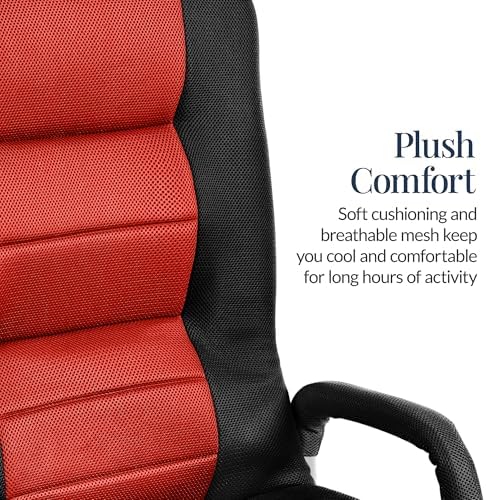 Best Choice Products Swivel Gaming Chair 360 Degree Multipurpose Floor Chair Rocker for TV, Reading, Playing Video Games w/Lumbar Support, Armrest Handles, Adjustable Foldable Backrest - Black/Red