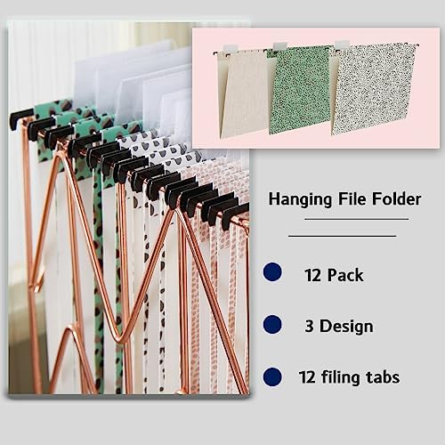 12 Pack Letter Size Hanging File Folders with Tabs, Leopard Print