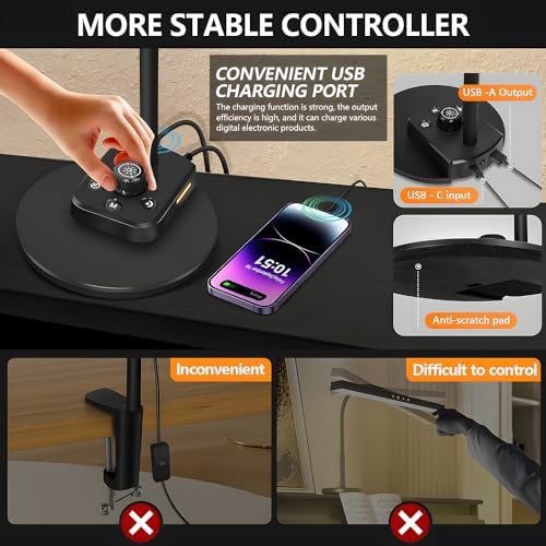 Piano Light, Upgraded LED Piano Lamp for Grand/Upright & Digital Pianos, Music Stand Lamp with Adjustable Gooseneck, Auto-Off Timer, 5 Color Modes Dimmable & USB Charging Port Eye-Care Desk Light