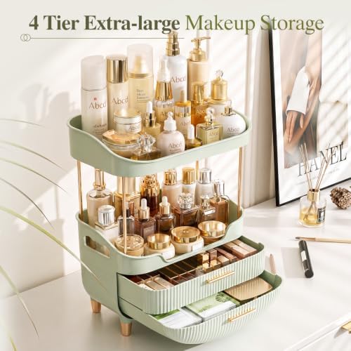 caktraie 4-Tier Makeup Organizer Bathroom Countertop Storage Green