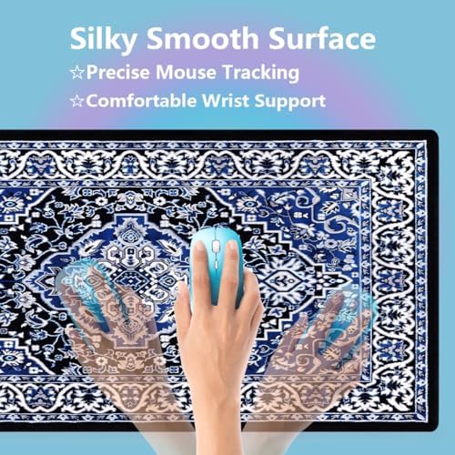 Vintage Oriental Persian Floral Large Mouse Pad, Blue White Black Desk Mat