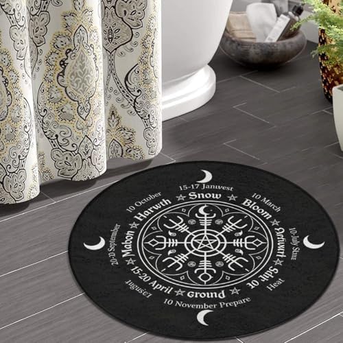 Large Home Decor Mat, Soft Round Yoga Carpet, Non-Slip Machine Washable Home Office Circle Rug Compatible with Norse Viking Vegvisir Compass Goth Pentagram