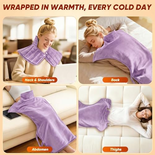 Heating Pad for Neck Shoulders and Back, Weighted Electric Graphene-Infused Heat Pads for Pain Relief, 24"x35" Large Full Body Heated Pad, 10 Levels Auto-Off, Birthday Gifts for Women, Men, Purple