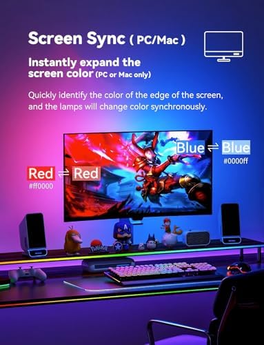 Monitor LED Backlights for PC & Mac, RGBIC LED Strip Lights that Sync with Screen Color or Music, Computer Light Bar Behind Monitor, LEDs for Desk Gaming, USB Port, Software Control (24 in)
