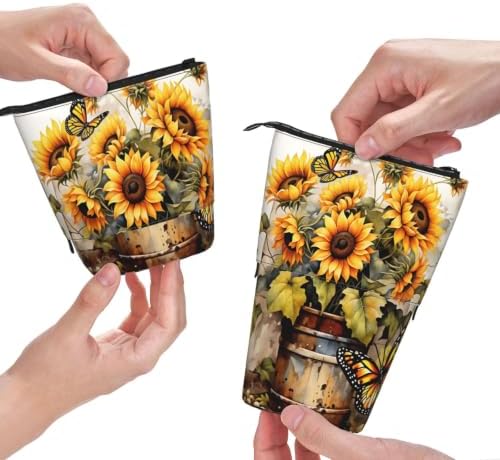 Sunflowers Butterfly Flowers Standing Pencil Case
