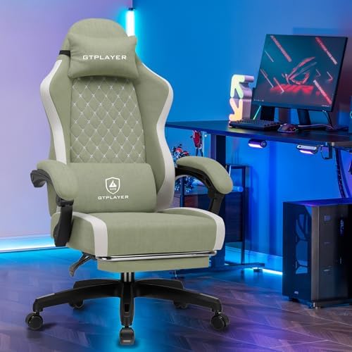 GTPLAYER Gaming Chair, Ergonomic Computer Chair with Footrest and Lumbar Support, High Back Recliner Chair 350lbs, Height Adjustable for Home Office, Green