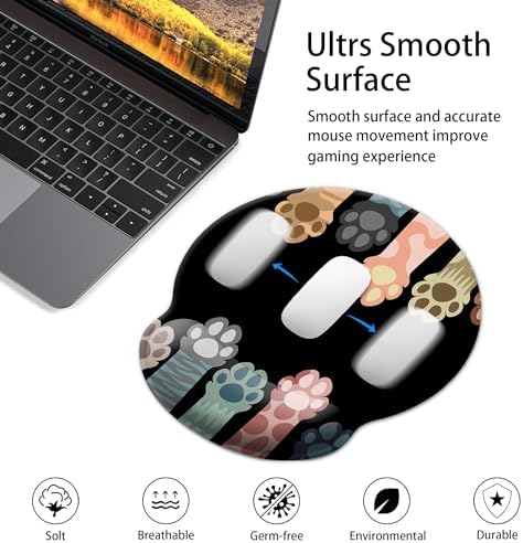 Mouse Pad Wrist Support,Ergonomic Mouse Pad with Wrist Rest,Comfortable Mousepad with Smooth Wrist Rest,Pain Relief Mouse Pads for Non-Slip Base,Computer,Laptop,Office & Home(Colorful Cat Paws)