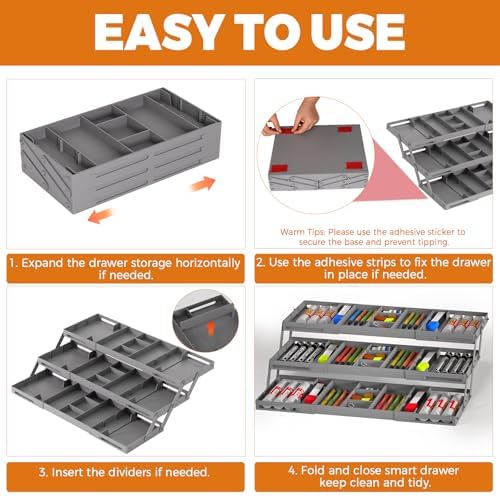 3 Tier Drawer Organizer Versatile Expandable Junk Drawer Organizer Grey