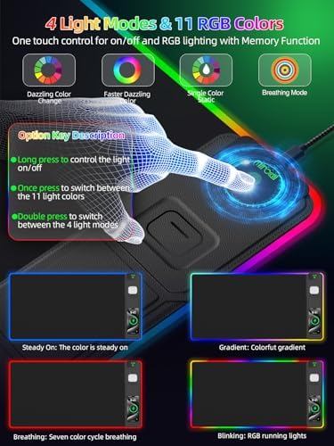 Mouse Pad with Foldable Phone Holder & Wireless Charger, XXL RGB Gaming Mousepad 31.5"x15.8" Large Desk Mat for Keyboard, Black Desk Pad with Dual Qi Charging Station | 11 Colors 5 Modes | Waterproof