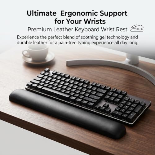 Leather Keyboard Wrist Rest with Gel Support, Black, 17.5 Inches