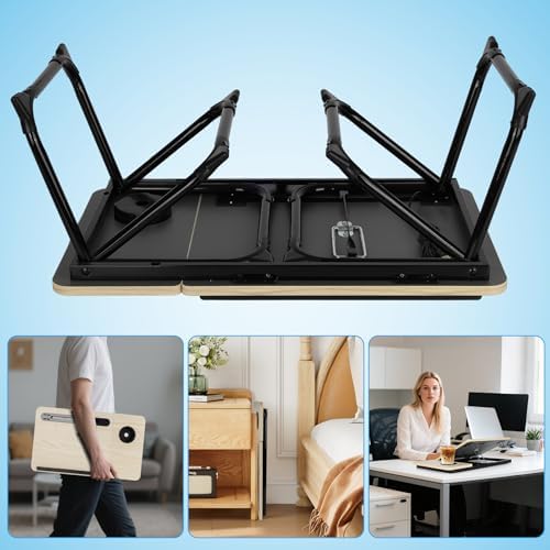 Laptop Bed Desk, Adjustable Lap Desk, Small Laptop Table with USB Charge Port, Desktop Card &Pen Slot, Cup Holder, Foldable Bed Tray Table for Couch Sofa Chair Floor Eating Working