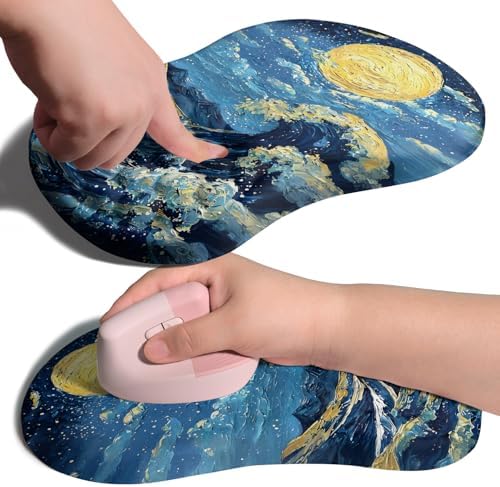 Ergonomic Joint Wrist Support Mouse Pad with Memory Foam Cushion Massage Bump, Carpal Tunnel Pain Relief Mousepad Slope Design for Wrist Rest, 11.8x7.9 in, Waves