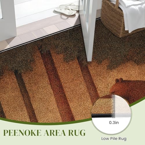 Serene Bear Pine Trees Tranquil Nature Landscape Art Area Rug Outdoor Patio Rug Play Mat Modern Floor Carpet Non-Slip Home Decor Living Room Kids Bedroom Nursery, 9x12 ft
