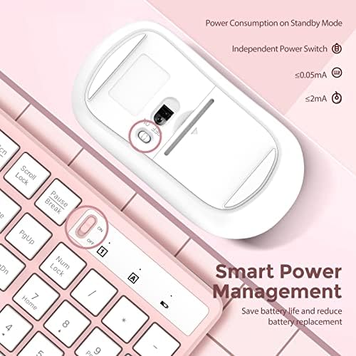 Wireless Keyboard and Mouse Combo, Lovaky 2.4G Full-Sized Ergonomic Keyboard Mouse, 3 DPI Adjustable Cordless USB Keyboard and Mouse, Quiet Click for Computer/Laptop/Windows/Mac (1 Pack, Pink)