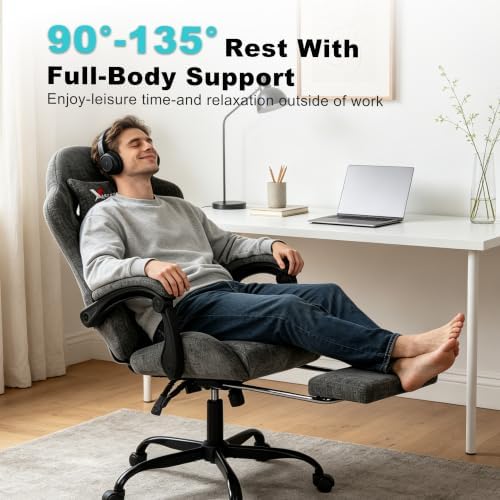 Gaming Chair for Adults, Ergonomic Computer Office Desk Chair with Footrest,Pocket Spring Cushion, Reclining High Back Silla Gamer for Home Office, Grey