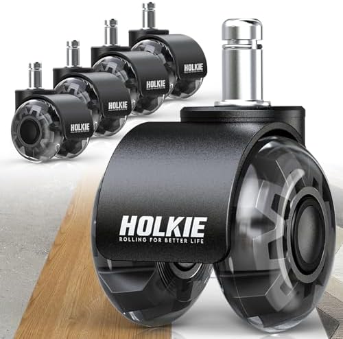 HOLKIE Office Chair Wheels 2 Inch Set of 5 Replacement - Universal Fit 11mm Dual Rubber Smooth Quiet Rolling Casters - for Hardwood Floors Carpet Computer Black