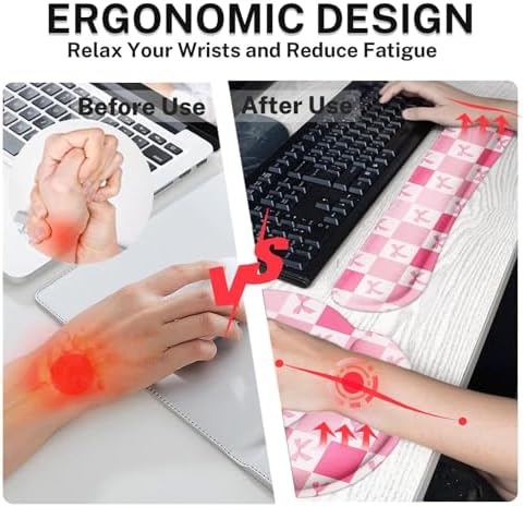 Britimes Ergonomic Mouse Pad Set with Wrist Rest, Pink Bow