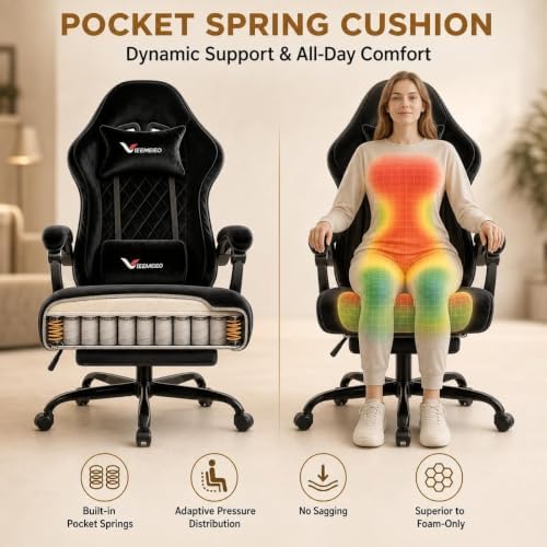 Fabric Gaming Chair for Adult, Comfortable Office Chair with Footrest