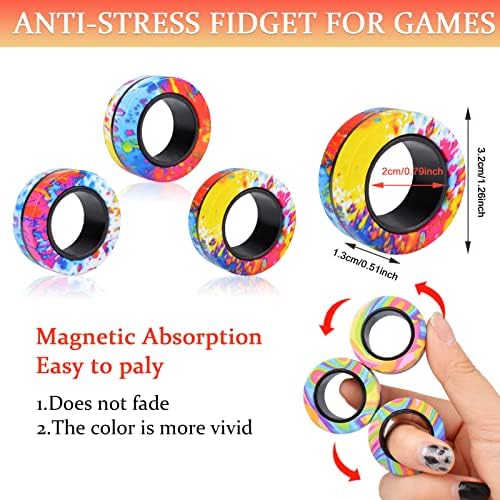 Cevioce 3Pcs Magnetic Rings Fidget Toy Set, ADHD Anxiety Magnetic Fidget Toys Adults Fidget Spinner Rings for Relief, Easter Gifts for Kids 8+ Year Old Easter Basket Stuffers for Teens Boys Girls