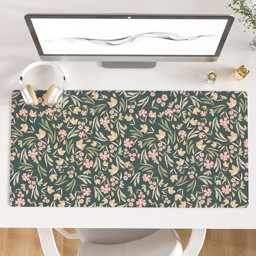 Faux Leather Large Mouse Pad, Office Desk Mat, 31.5"x15.7", Ditsy Floral