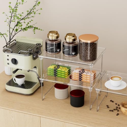 STARLATTA 3 Pcs Stackable Clear Acrylic Cabinet Organizer Shelf