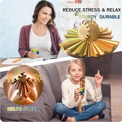 Gear Ball 3D Printed Spin Ball Cube Fidget Toys, Gear Sphere Fidget Toy, GearSphere Desk Toy Stress Fidget Balls, Fidgets Spinners for Adults & Kids Anxiety Relaxing (Laser Rose Gold, 3.1 Inch)