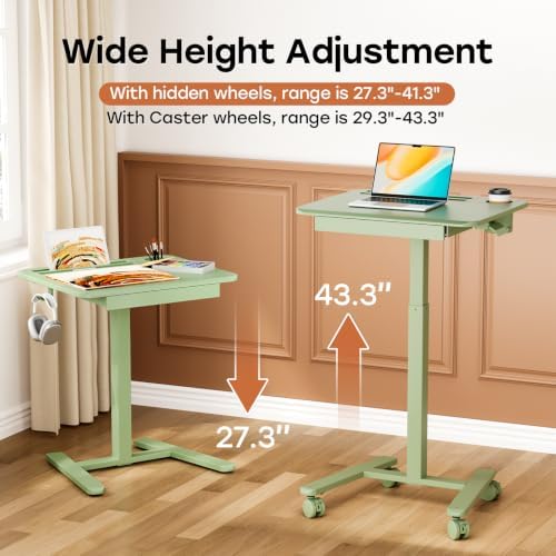 Small Mobile Standing Desk with Drawer, 23.6" x 19.7" Top