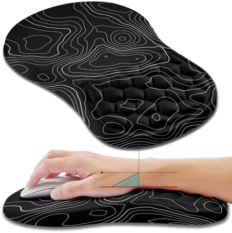 Hokafenle Ergonomic Mouse Pad Wrist Support, Wrist Rest Mousepad for Carpal Tunnel Pain Relief with Integrated Memory Foam Slope Massage Bulge (11.8x7.9 inch,Topographic Contour)