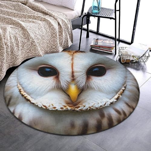 Women's Large Home Decor Mat, Soft Round Yoga Carpet, Non Slip Machine Washable Home Office Circle Rug Cute White Owl