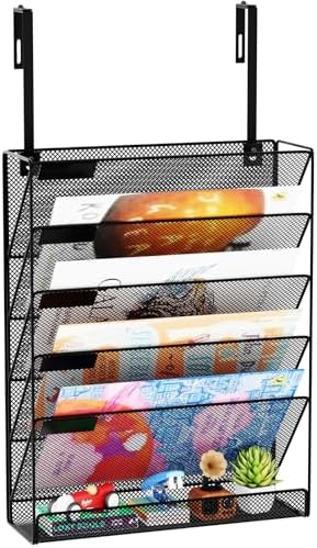 6-Tier Hanging File Organizer Office Cubicle Accessories for Work Organizer Wall Mount File Holder for Mails Folders Papers Magazine Organization, Black