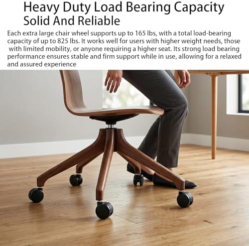 6 Pcs 4'' Extra Large Chair Wheels, Heavy Duty Office Twin Chair Casters Replacement 7/16 x 7/8 Grip Ring for Furniture Hardwood Floor Computer Desks