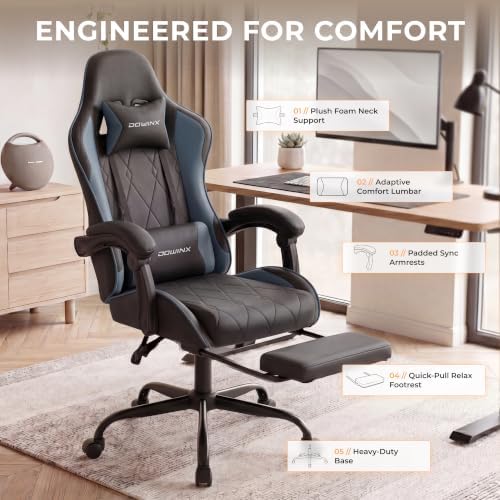 Dowinx Gaming Chair with Footrest, Ergonomic Office Chair, Blue