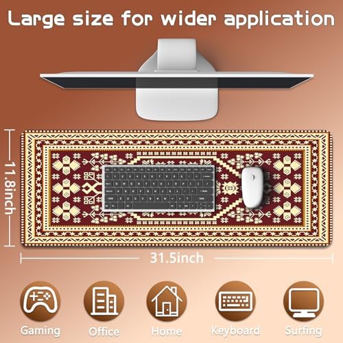 Persian Rug Mouse Pad - Desk Mat for Keyboard and Mouse - Large Mouse Pads for Desk, Gaming Mousepad with Non-Slip Base, Retro Desk Mat (31.5" X 11.8") Rug - Turkish