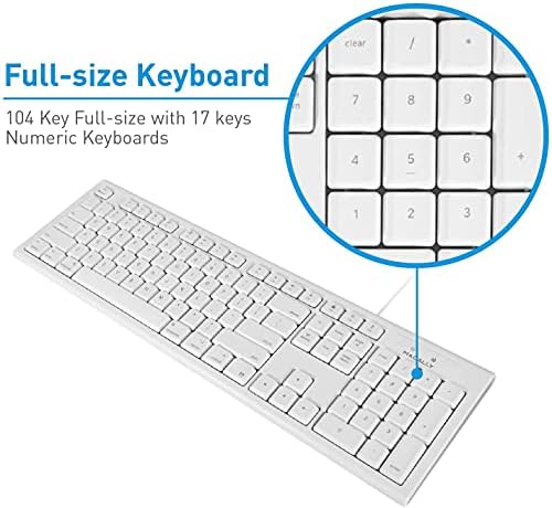 Macally Full-Size USB Wired Keyboard for Mac Mini/Pro, iMac Desktop Computer, MacBook Pro/Air Desktop w/ 16 Compatible Apple Keyboard with Numeric Keypad, Rubber Domed Keycaps - Spill Proof