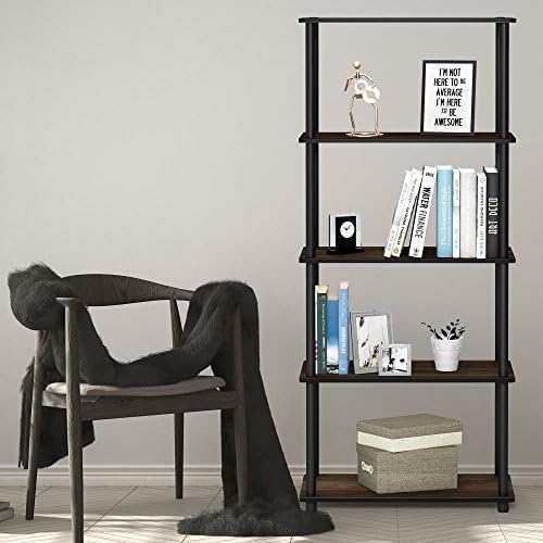 Furinno TURN-N-TUBE Storage Shelves, 5-Tier Book Shelf, Corner Shelf, Toolless Open Shelves, for Organization and Storage, Living Room, Garage, Home Office, Columbia Walnut