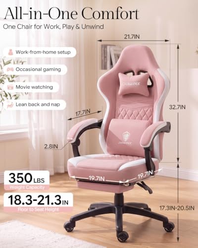 Dowinx High Back Tech Fabric Gaming Chair with Wide Seat, Pink White