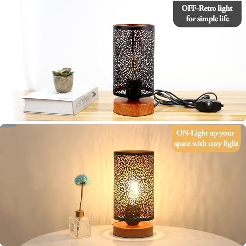 Small Industrial Table Lamps Dimmable, Bedside Lamps for Nightstand,End Table Side Desk lamp with Rustic Black Metal Cage Lampshade for Bedroom, Kids Room Living Room 2700K LED Bulb Included