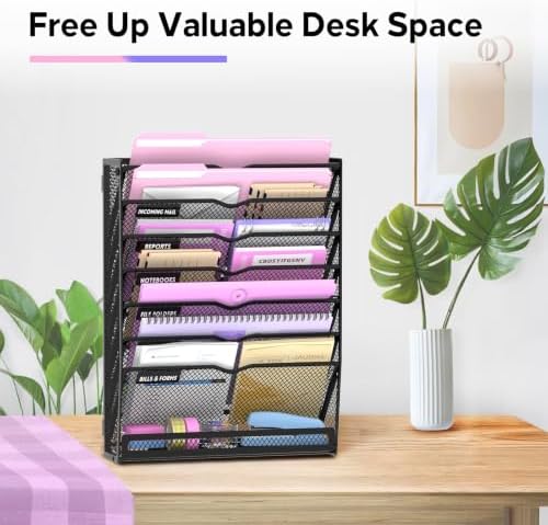 SUPEASY 8-Tier Wall File Organizer with Base, Wall Mounted File Holder