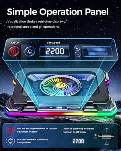 KeiBn Gaming Laptop Cooling Pad, Laptop Fan Cooling Pad with 5.5inch RGB External Fan, Rapid Cooling Laptop 15.6-19.3inch, 8 Height Stands, 2 USB Ports, Phone Holder-K1 5V RGB
