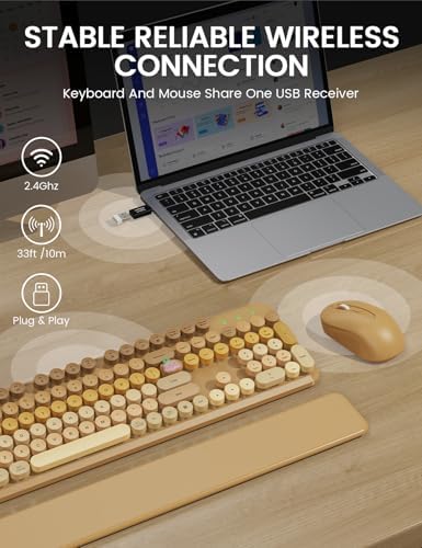 Wireless Keyboard and Mouse Combo, Cute Typewriter, Magnetic Wrist Rest