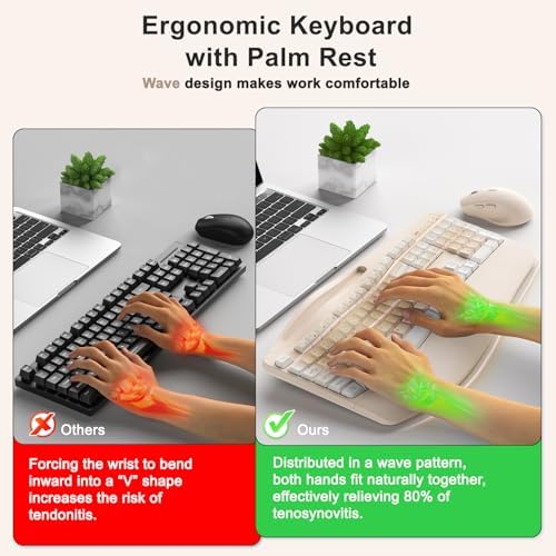 Wireless Keyboard and Mouse Combo, 2.4G Ergonomic Wave Keys(Milk Tea-A)