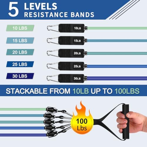 WHATAFIT Resistance Bands, 5 Level Exercise Bands with Handles for Workout