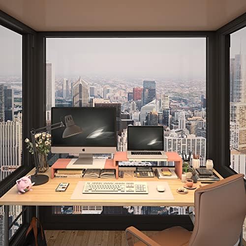WESTREE Dual Monitor Stand - Monitor Stand Riser - 2 Shelf Computer Monitor Stand with Adjustable Length and Angle, Monitor Stands for 2 Monitors, Desktop Organizer Stand Office Furniture for PC, Computer, Laptop