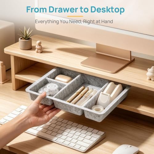 Vtopmart 1Pack-4Compartment Felt Desk Drawer Organize Storage Bins, Grey