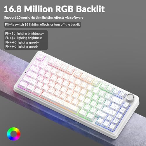 AULA F75 Pro Wireless Mechanical Keyboard with Knob,75% Hot Swappable Custom Gaming Keyboards,RGB Backlit,Pre-lubed Switches,Side Printed PBT Keycaps Creamy Sounding Computer Keyboard, Line White