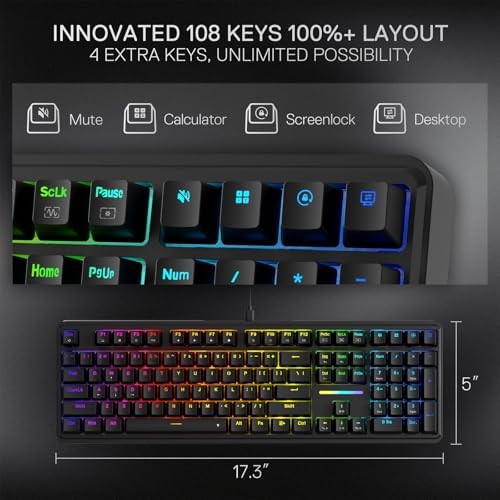 Redragon K745 Wired 108-Key Gasket RGB Gaming Keyboard, 4 Extra Hotkeys